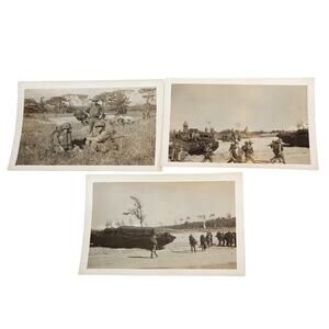 Vtg Lot of 3 Soldiers Walking Military Tanks Original Monochrome Photography